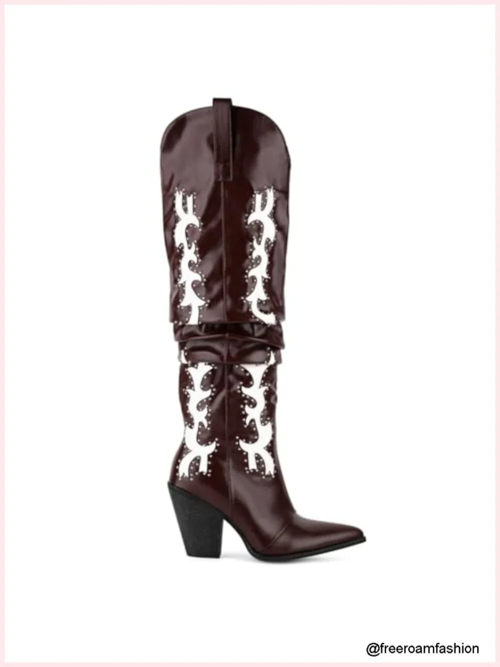 Over the Knee Thigh High Cowboy Boots with Studded Slouch Wide Calf
